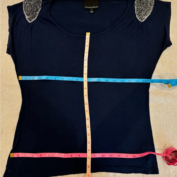 Cynthia Rowley baby blue embellished t-shirt with one flaw - Picture 3 of 4